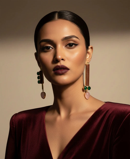 Solara Prism Drop Earrings in Sunstone, Rose Quartz & Green Onyx