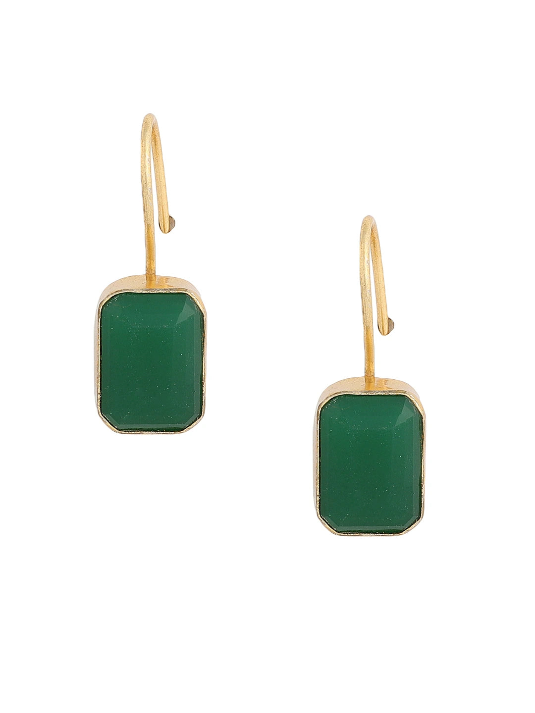 Rectangular green onyx drop earrings with gold finish