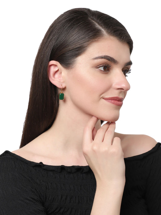 Green onyx minimal gold finish earrings worn by model