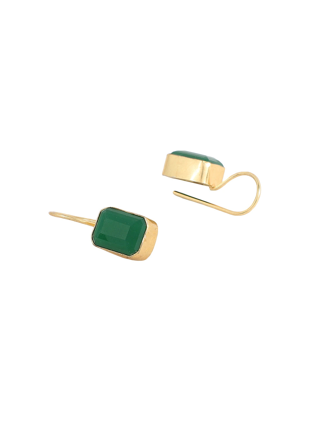 Side view of green onyx gold finish earrings post