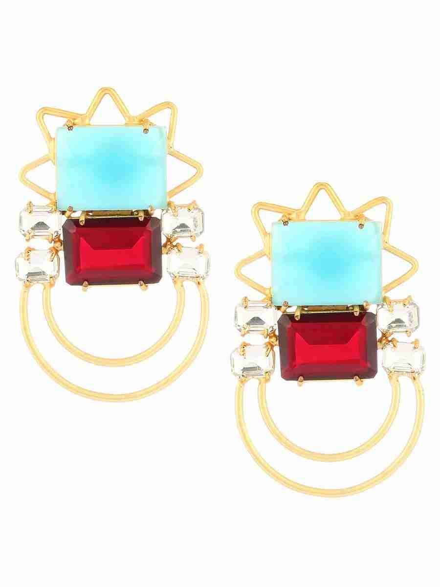 MARTINA BLUE CHALCEDONY, GARNET AND CRYSTAL STUD - Image 2