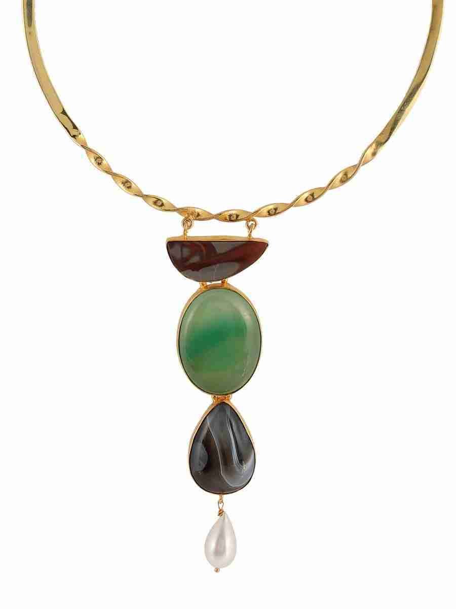 SRINO GOLD TONED NECKLACE WITH SEMIPRECIOUS STONE - Image 3