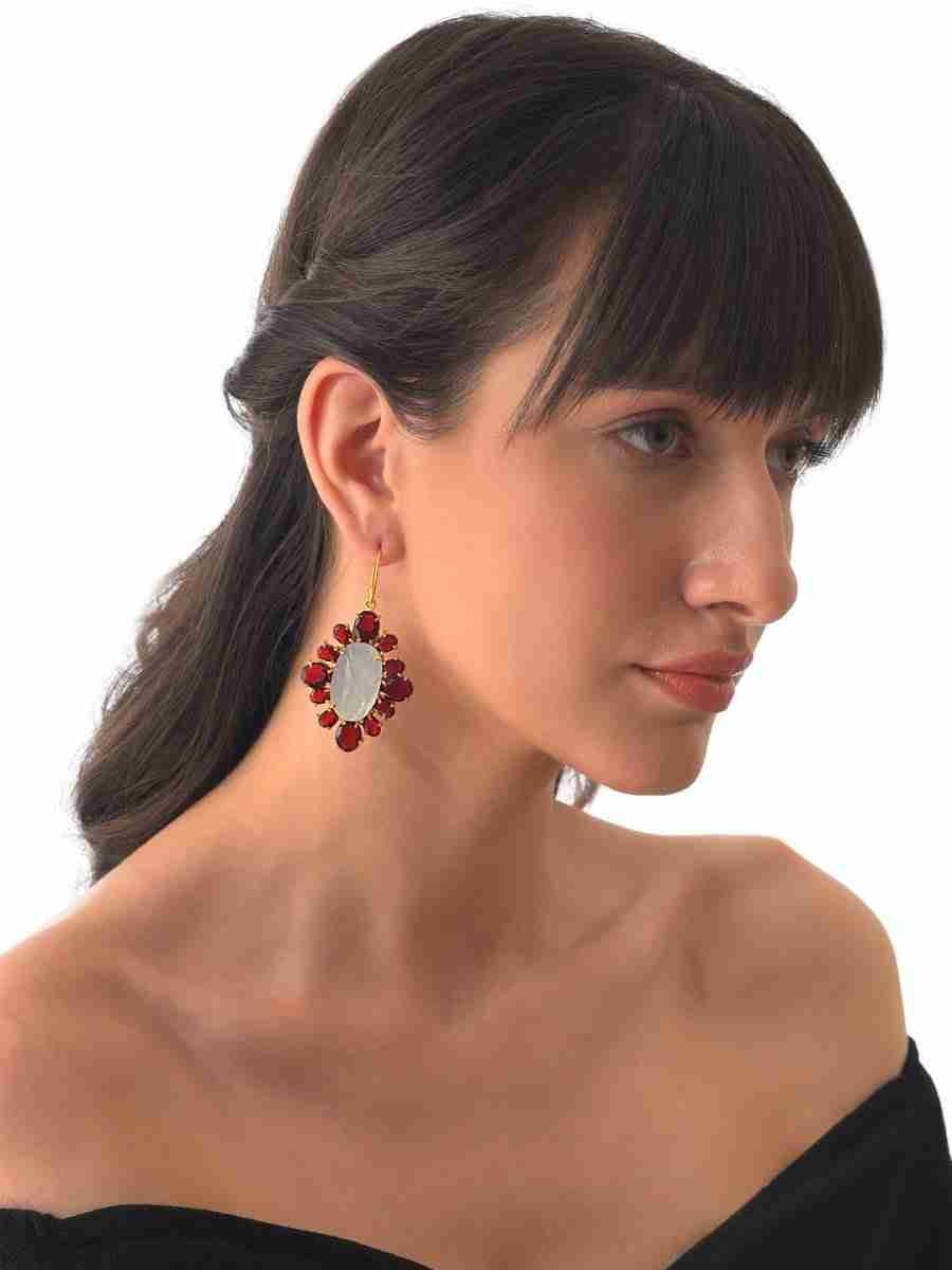 THEO RED GARNET & MOTHER OF PEARL DROP EARRING