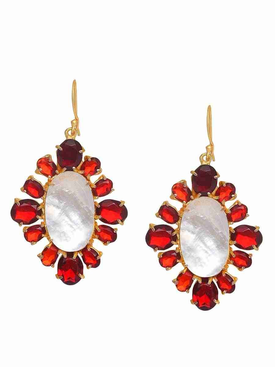 THEO RED GARNET & MOTHER OF PEARL DROP EARRING - Image 4