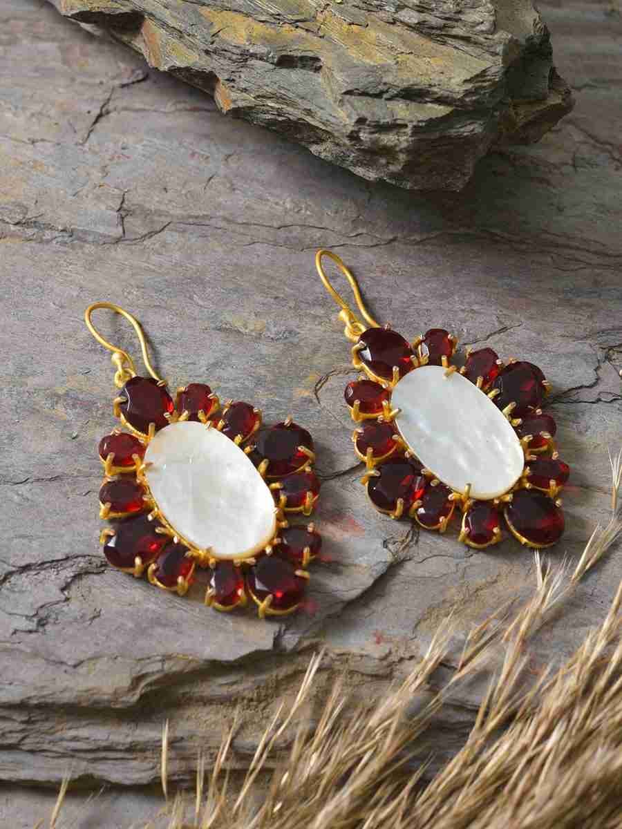 THEO RED GARNET & MOTHER OF PEARL DROP EARRING - Image 5