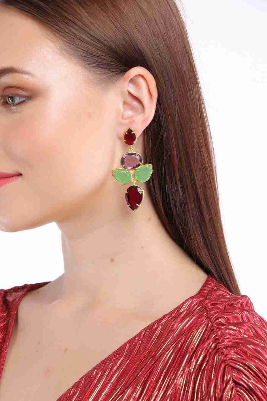 MARIA GREEN AND RED DROP EARRINGS