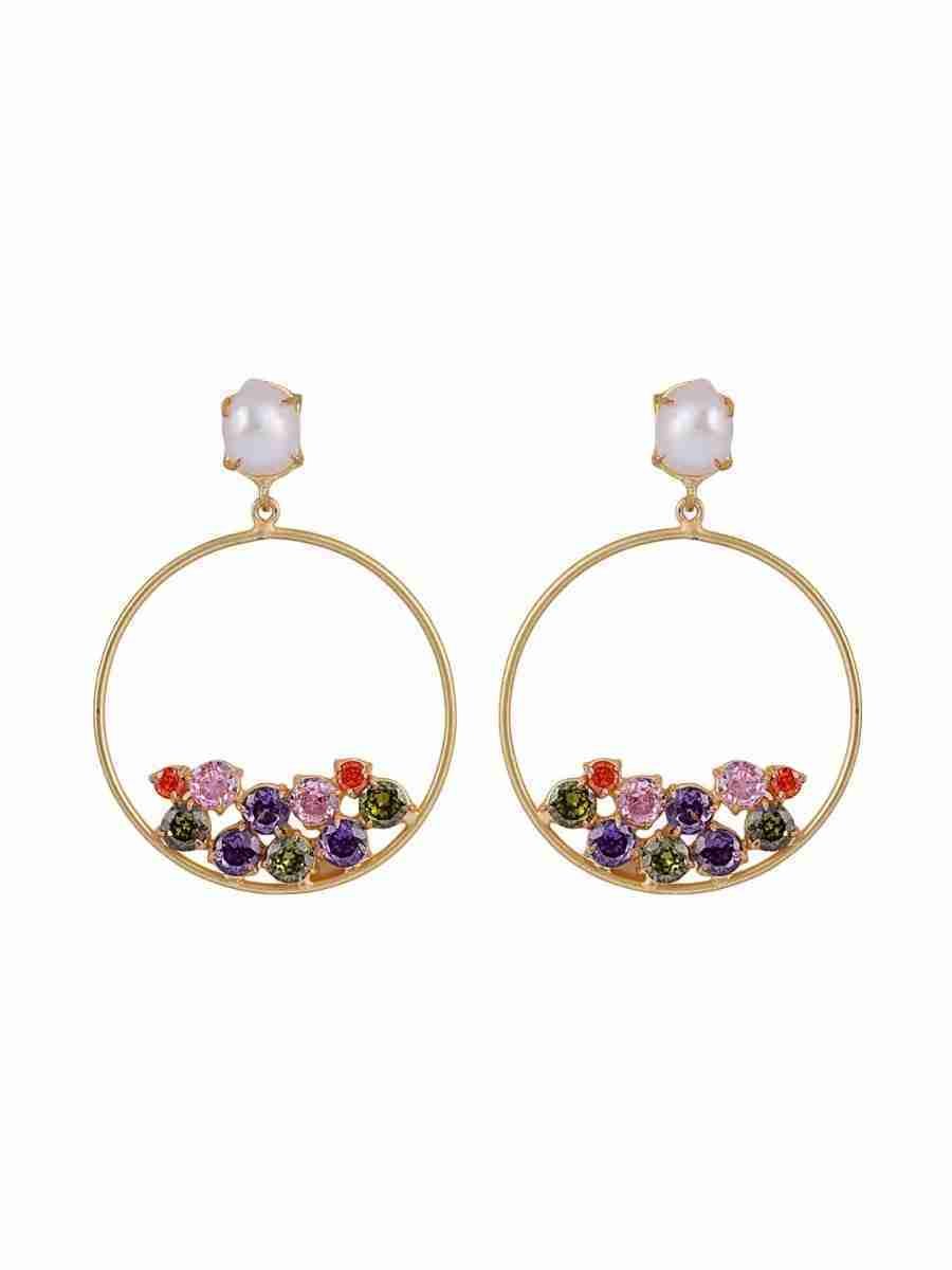 RAINA MULTI STONES AND PEARL HOOP EARRINGS - Image 2