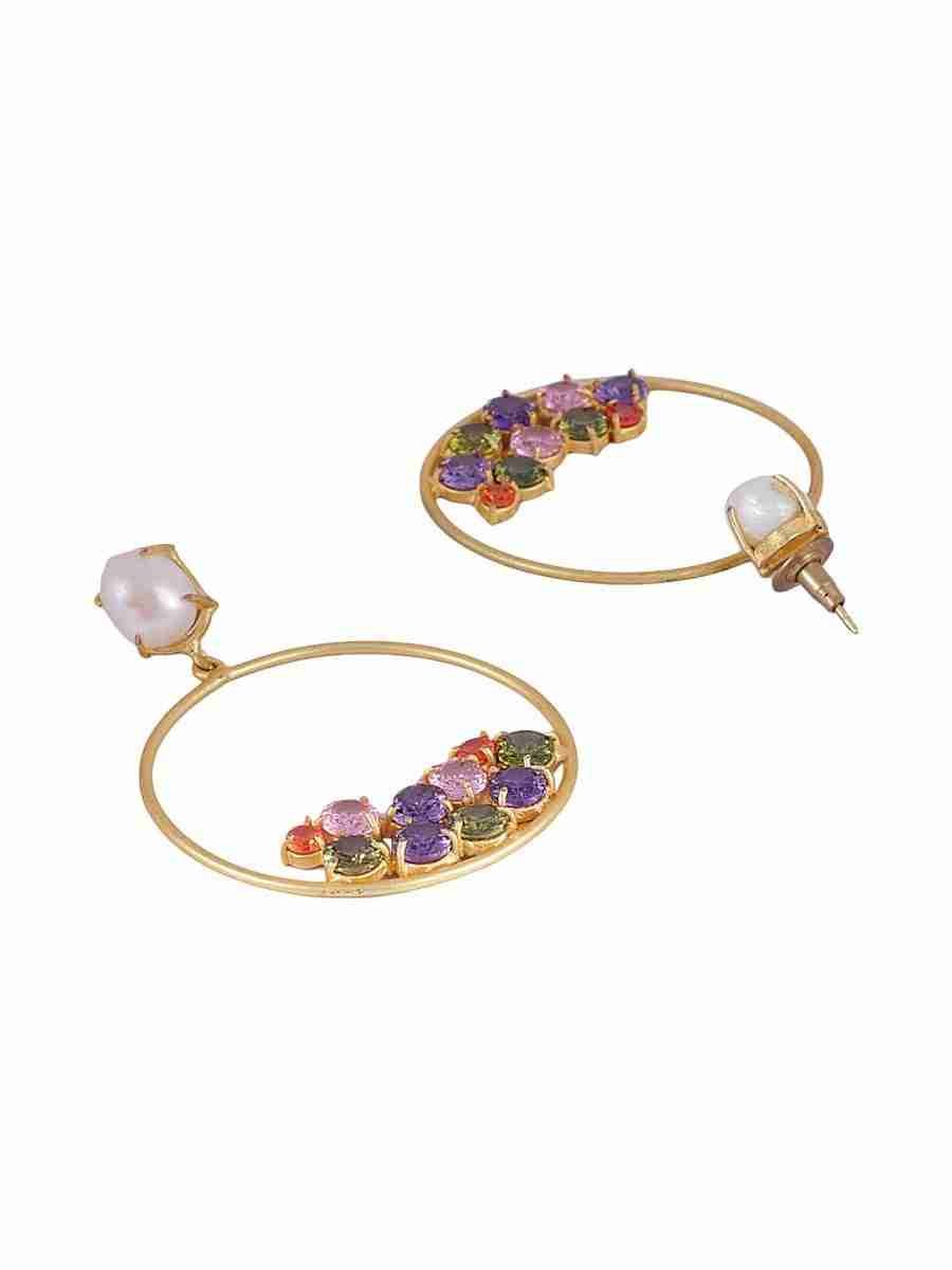 RAINA MULTI STONES AND PEARL HOOP EARRINGS - Image 3