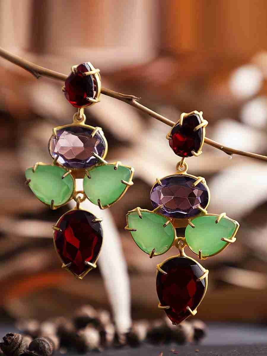 MARIA GREEN AND RED DROP EARRINGS - Image 5