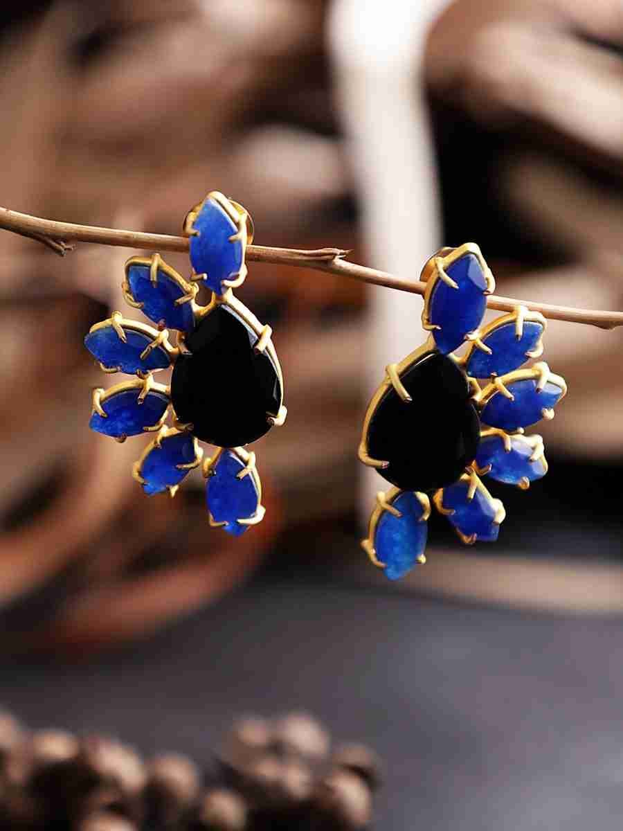 ANAYA BLACK AND BLUE GOLD PLATED STUDS - Image 6