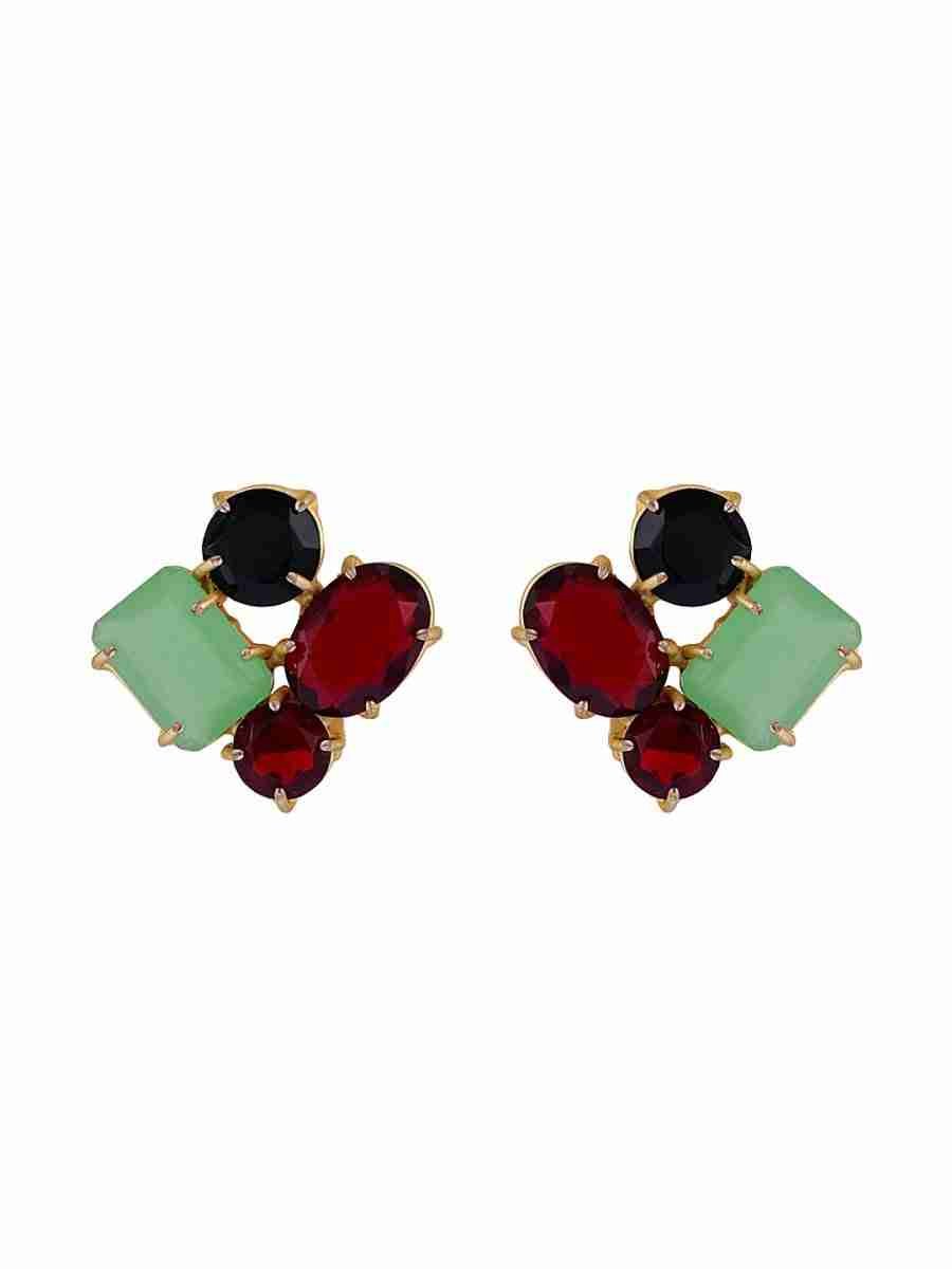 OLALLA GREEN CHACLEDONY, BLACK ONYX AND GARNET STUDS - Image 5