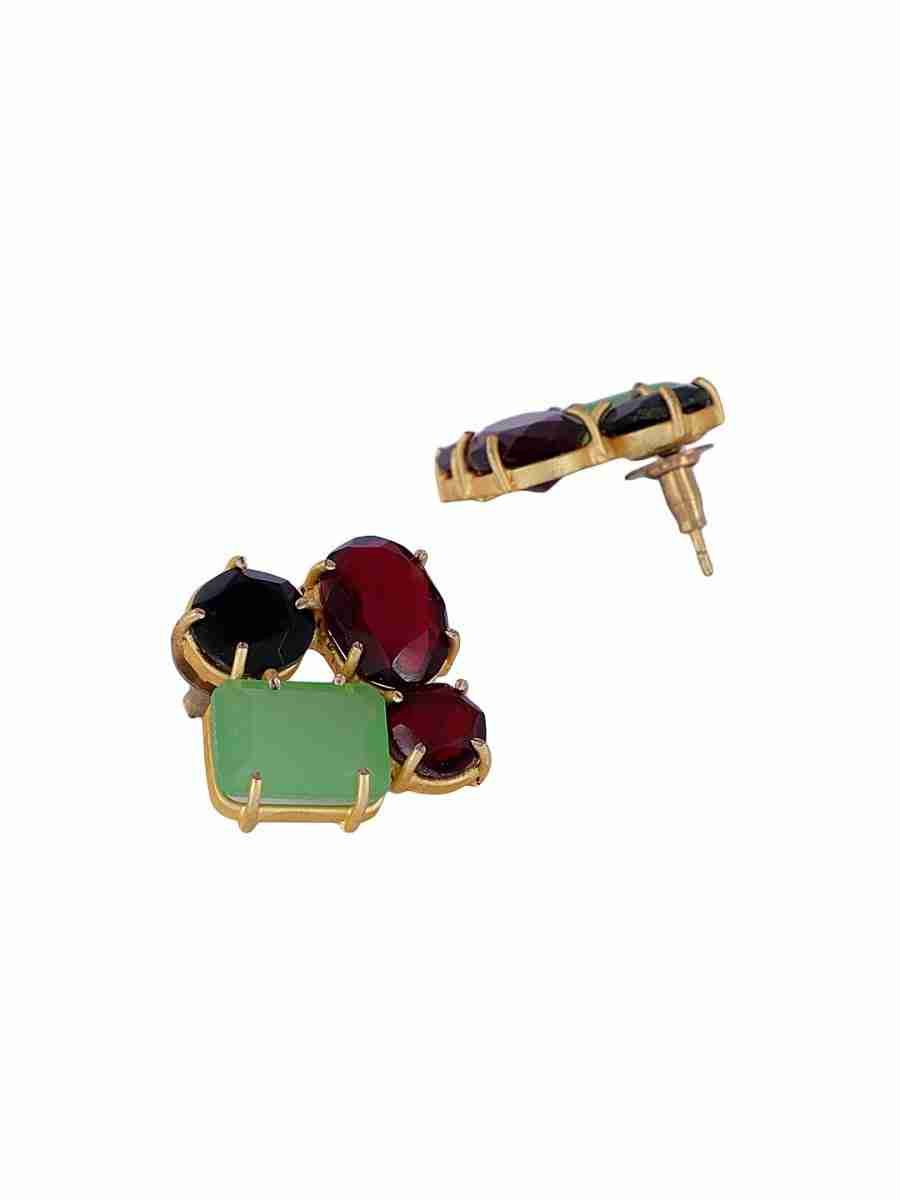 OLALLA GREEN CHACLEDONY, BLACK ONYX AND GARNET STUDS - Image 6