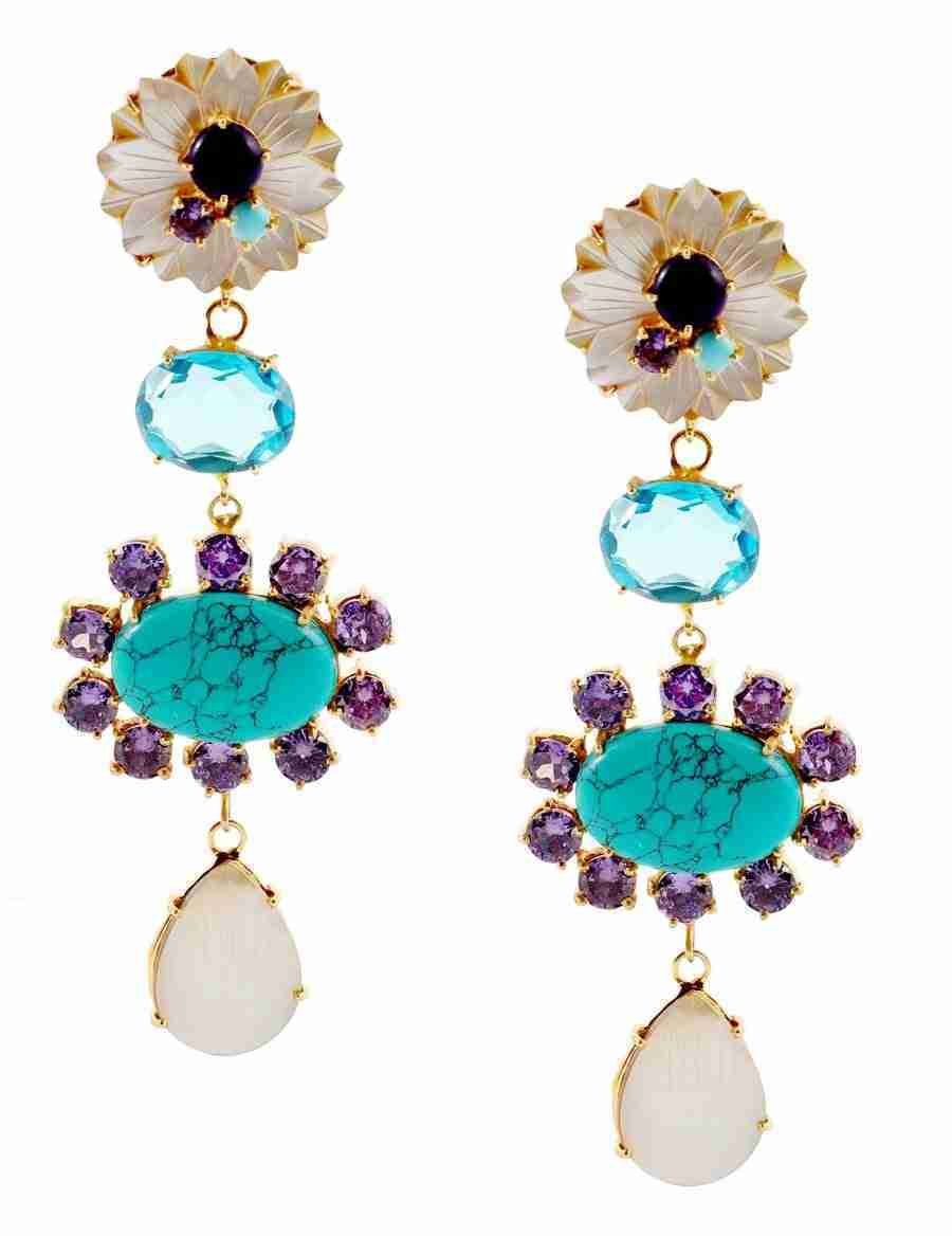 ODETTE MOTHER OF PEARL, TURQUOISE AMETHYST & BLUE QUARTZ CONVERT EARRINGS - Image 5