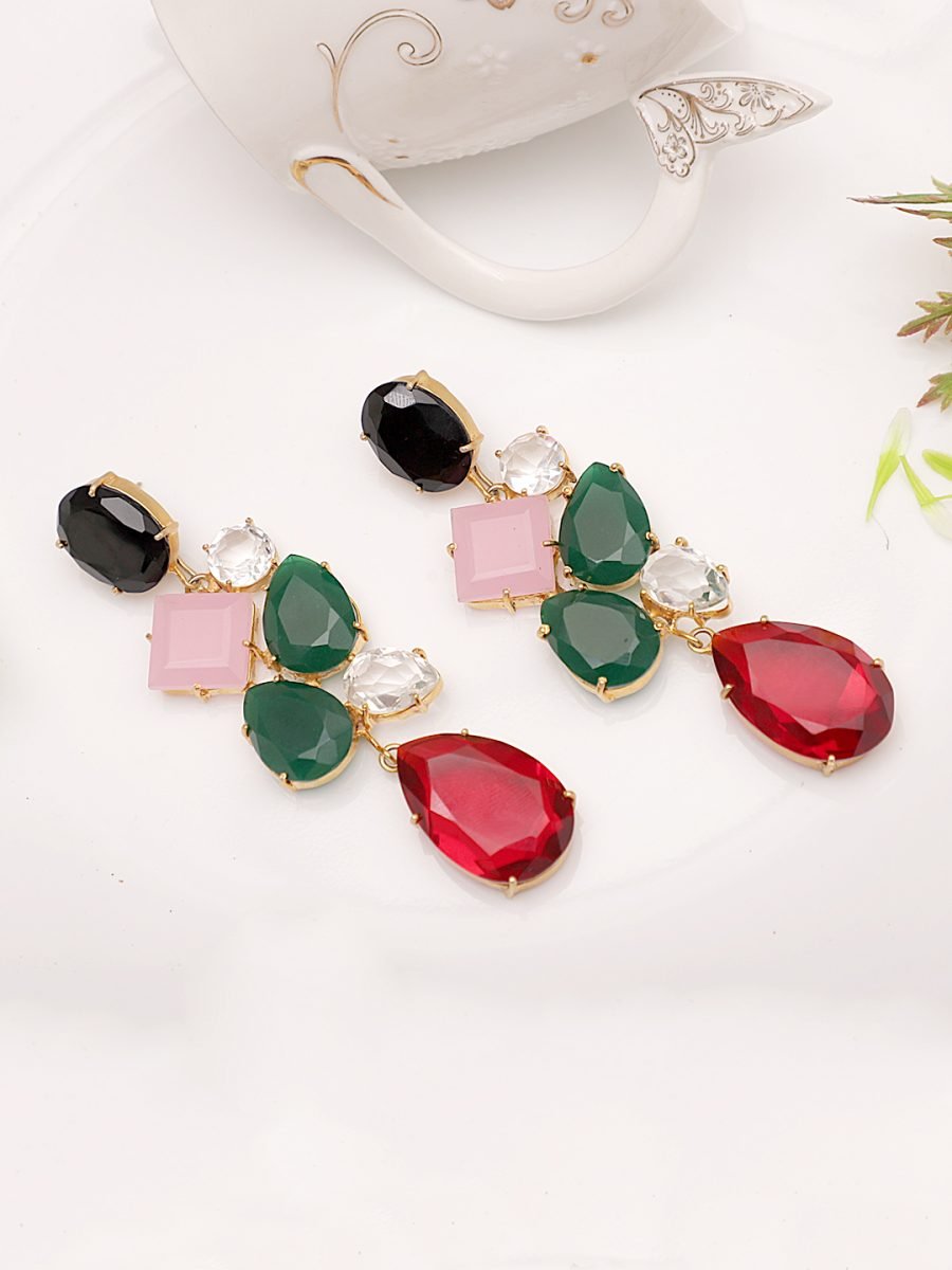 LILOU BLACK ONYX AND ROSE QUARTZ & GARNET EARRINGS