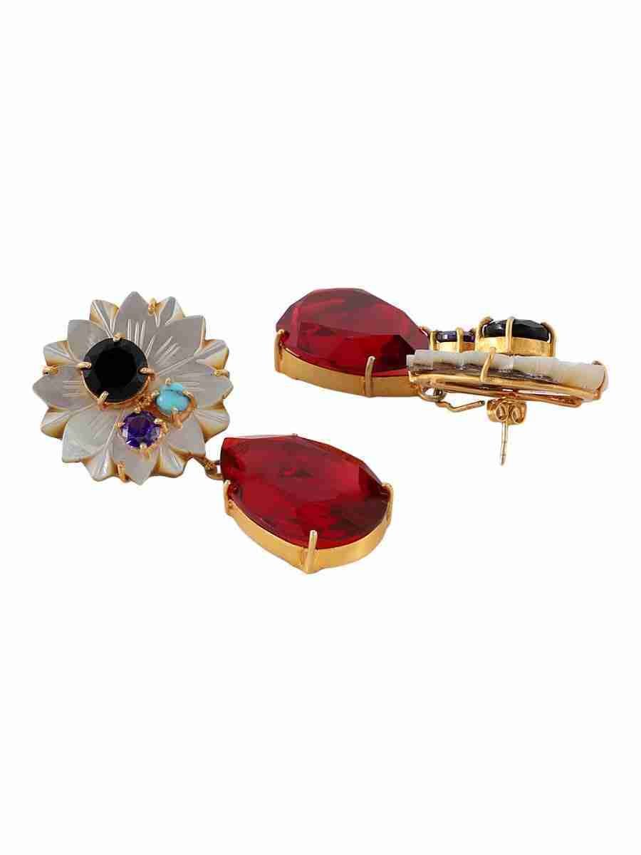 KARASI BLACK ONYX, GARNET AND MOTHER OF PEARL CONVERT EARRINGS - Image 3