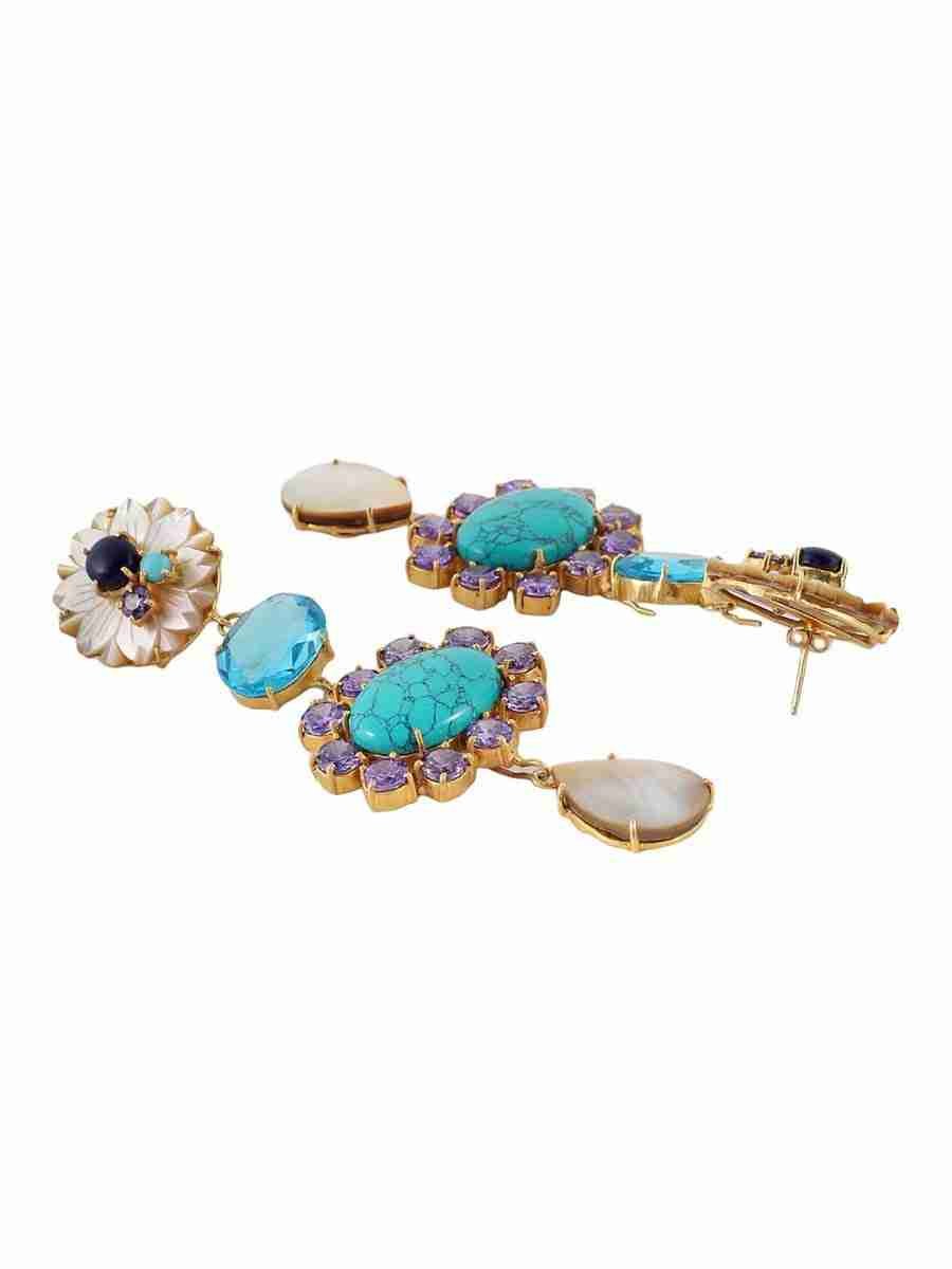 ODETTE MOTHER OF PEARL, TURQUOISE AMETHYST & BLUE QUARTZ CONVERT EARRINGS - Image 3