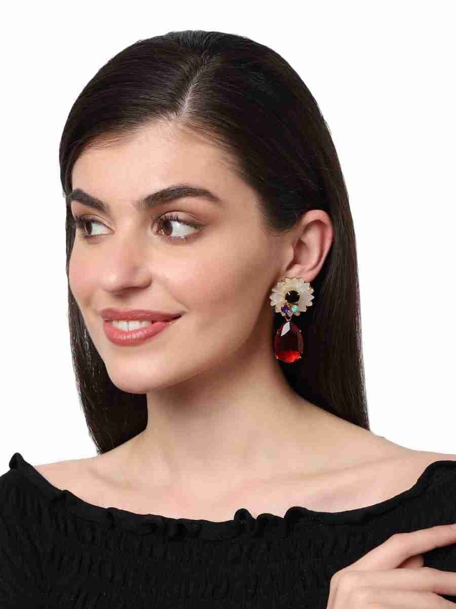 KARASI BLACK ONYX, GARNET AND MOTHER OF PEARL CONVERT EARRINGS - Image 2