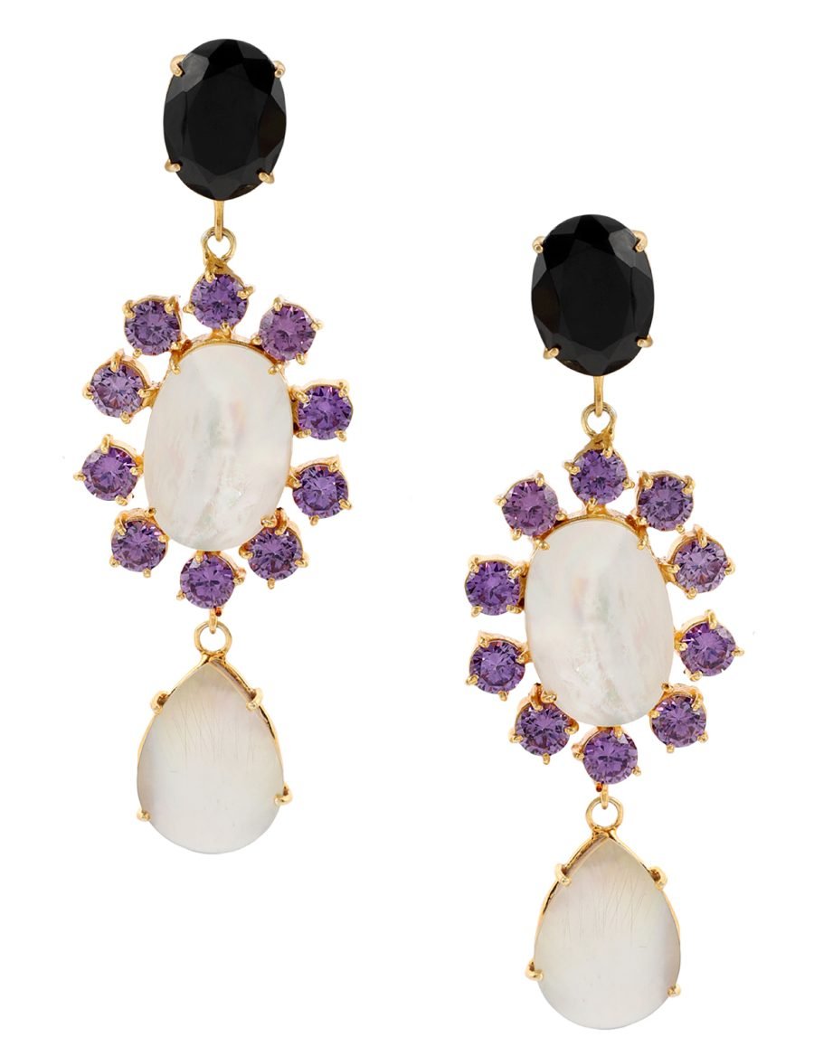 LEONORA BLACK ONYX, AMETHYST & GARNET CONVERT EARRING - Image 2