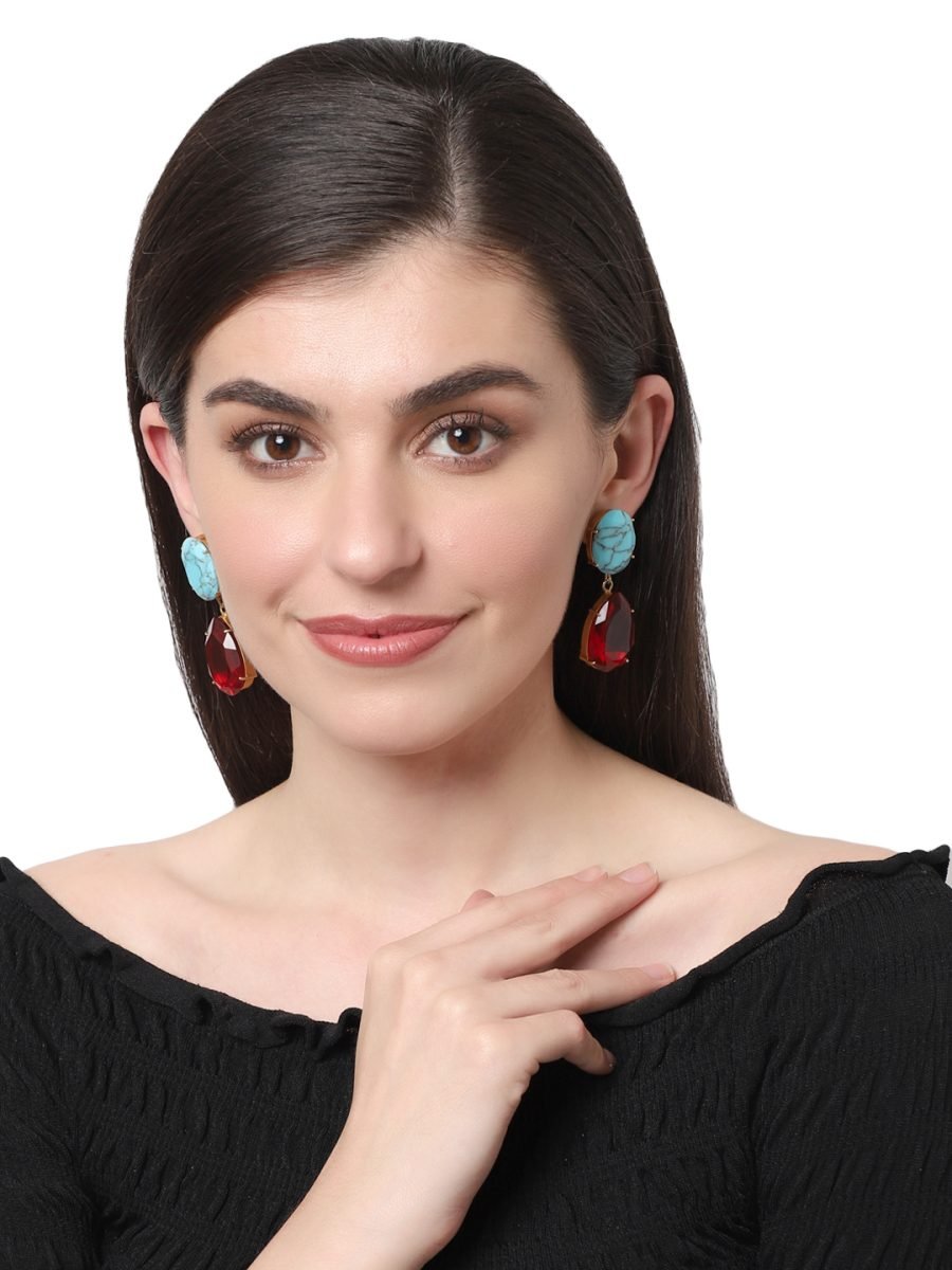 LE VALERIA TURQUOISE AND GARNET 2IN 1 CONVERTIBLE DROP EARRINGS