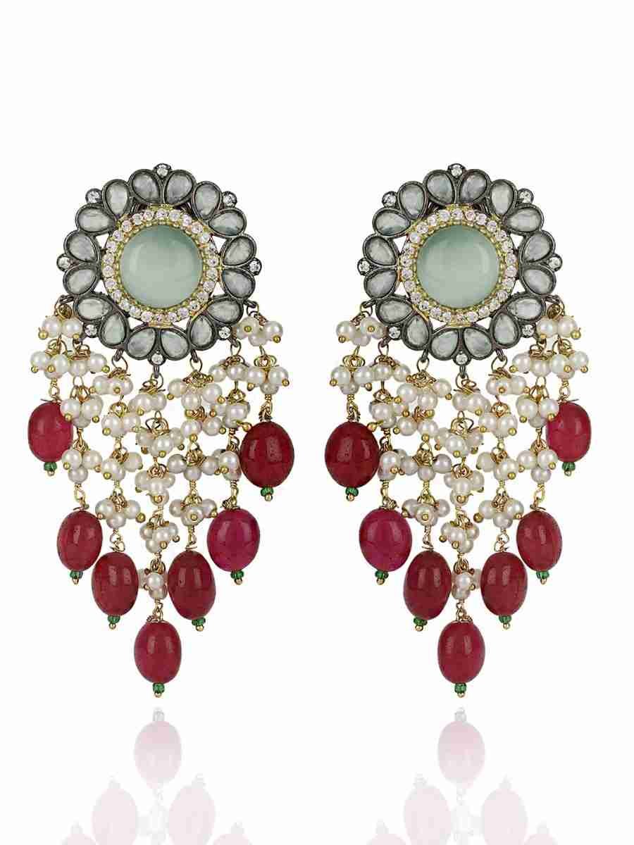 RANIA AD ,  RED BEADS & PEARL EARRINGS - Image 2