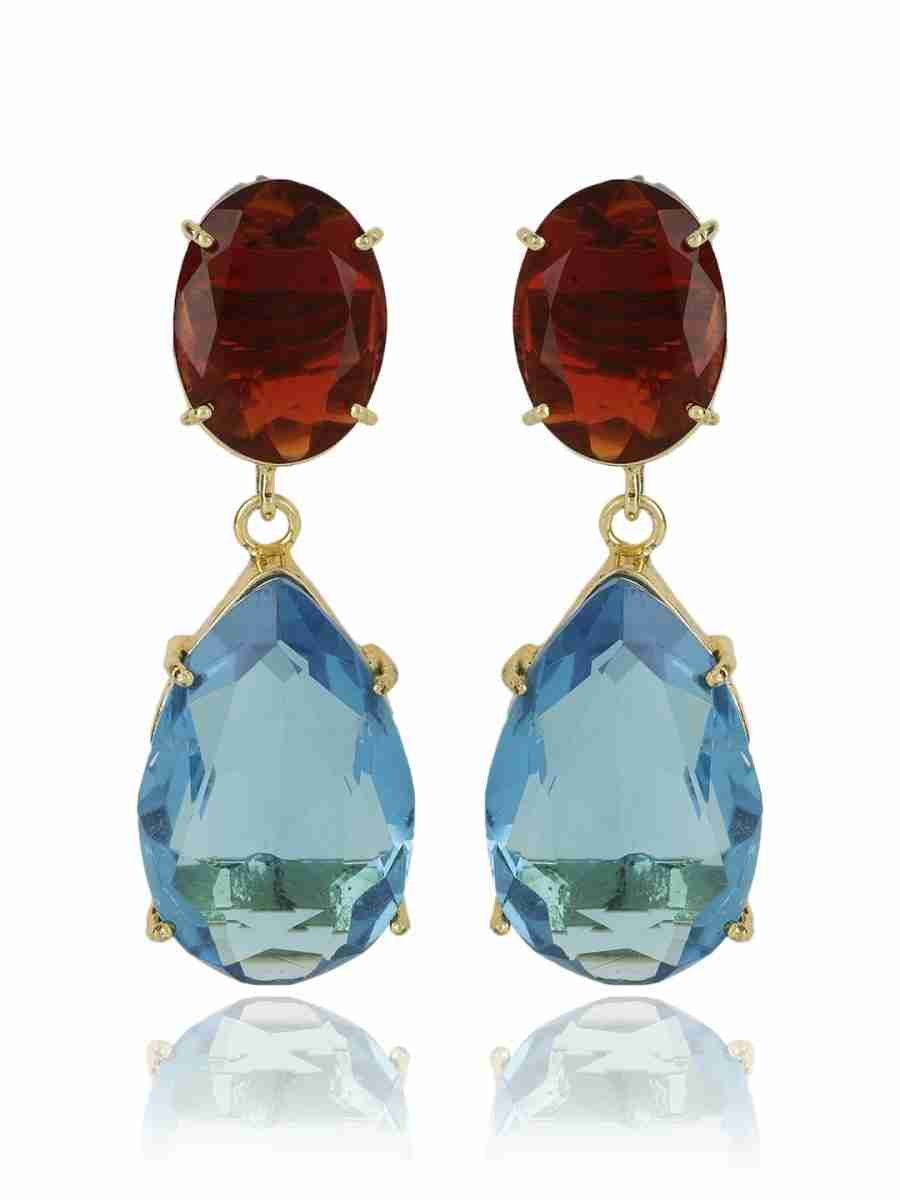 ARYA RED ONYX AND BLUE TOPAZ GOLD PLATED CONVERTIBLE EARRINGS - Image 2