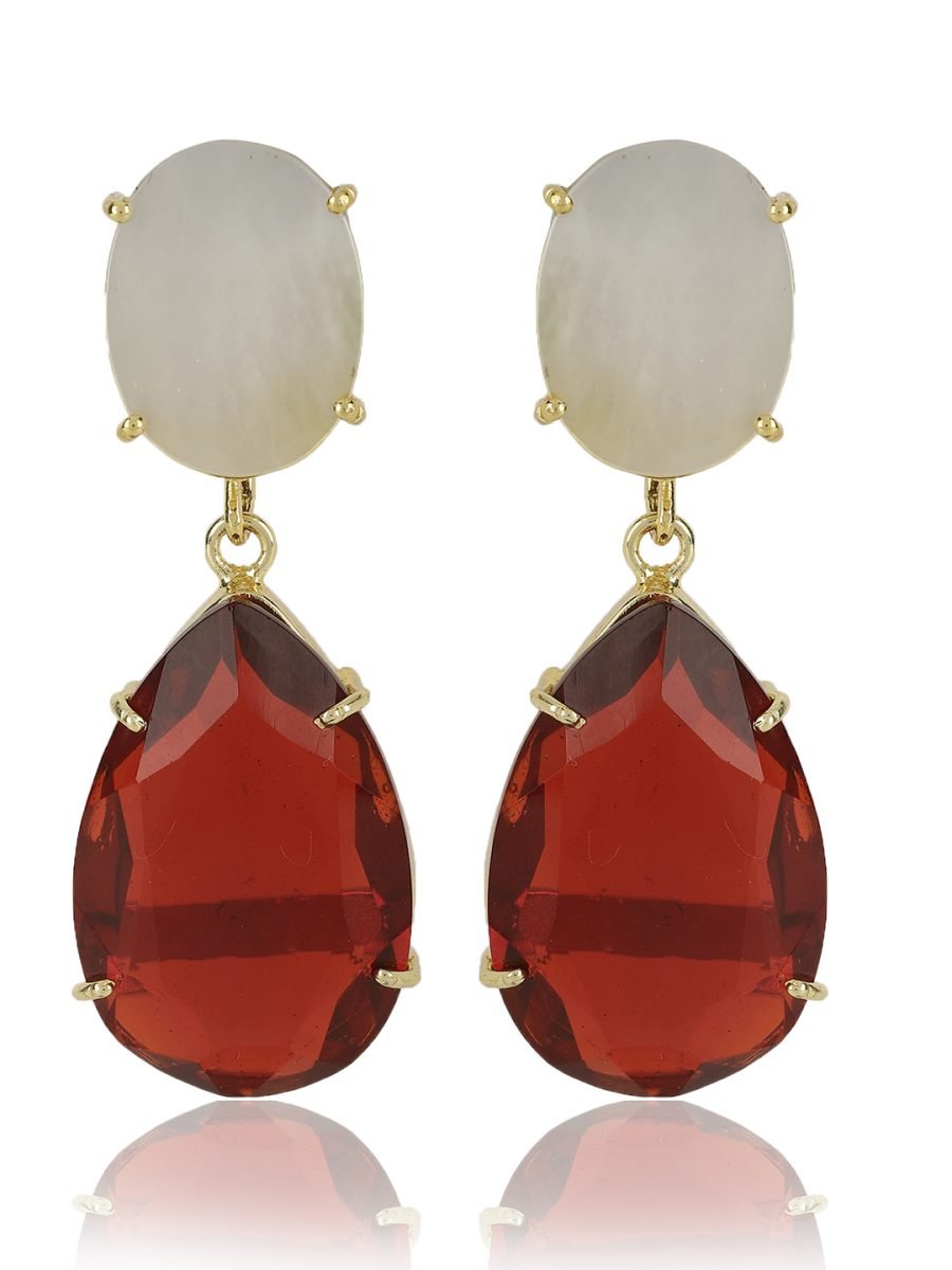 NITYA MOTHER OF PEARL AND RED ONYX CONVERTIBLE DROP EARRINGS - Image 2