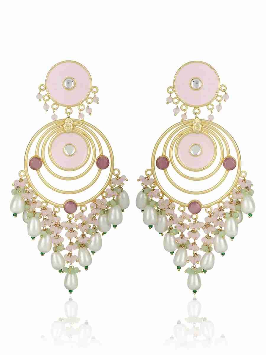 MYA ENAMELED POLKI & PEARL EARRINGS - Image 2