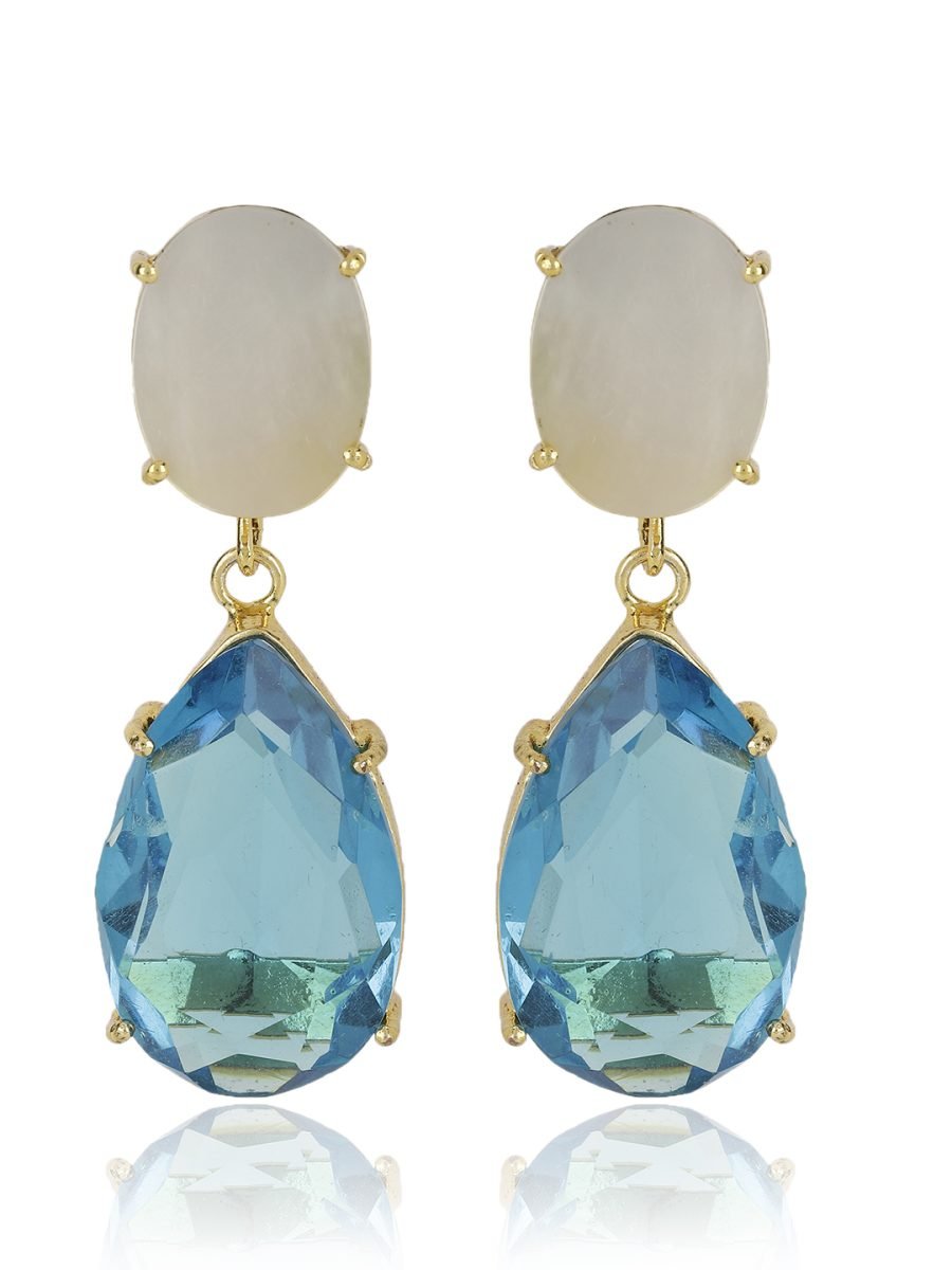 SAISHA  BLUE & WHITE CONVERTIBLE DROP EARRINGS - Image 2