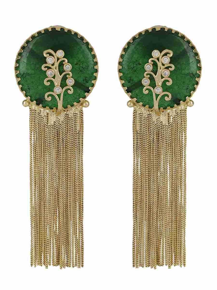 VEDA GREEN STONE DANGLER EARRING - Image 2