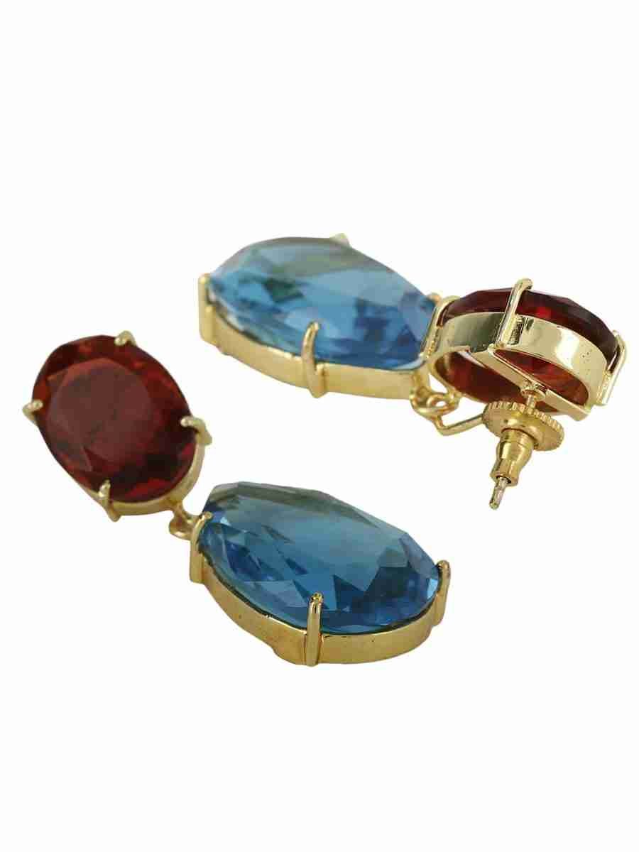 ARYA RED ONYX AND BLUE TOPAZ GOLD PLATED CONVERTIBLE EARRINGS - Image 3