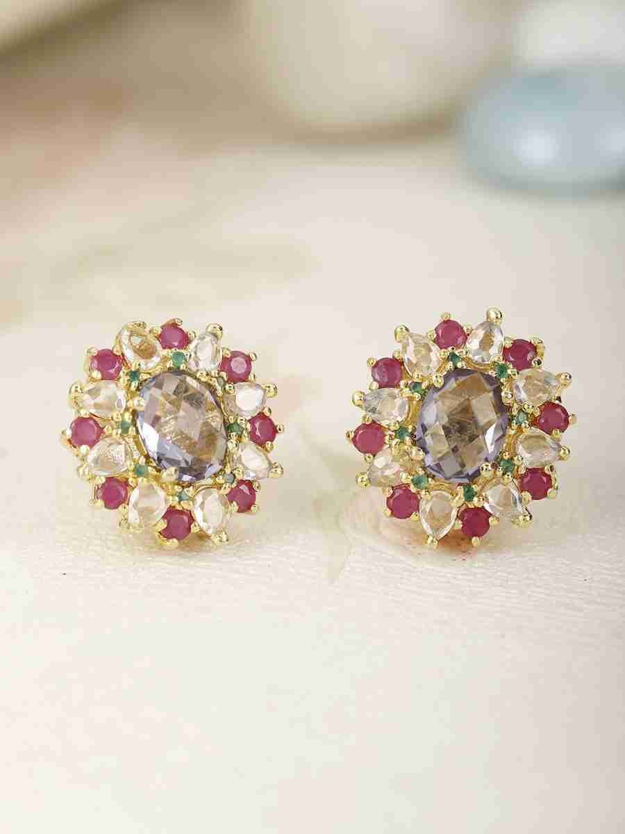 SHANTE RUBY, PURPLE STONE AND CLEAR QUARTZ STUDDED STUDS - Image 4