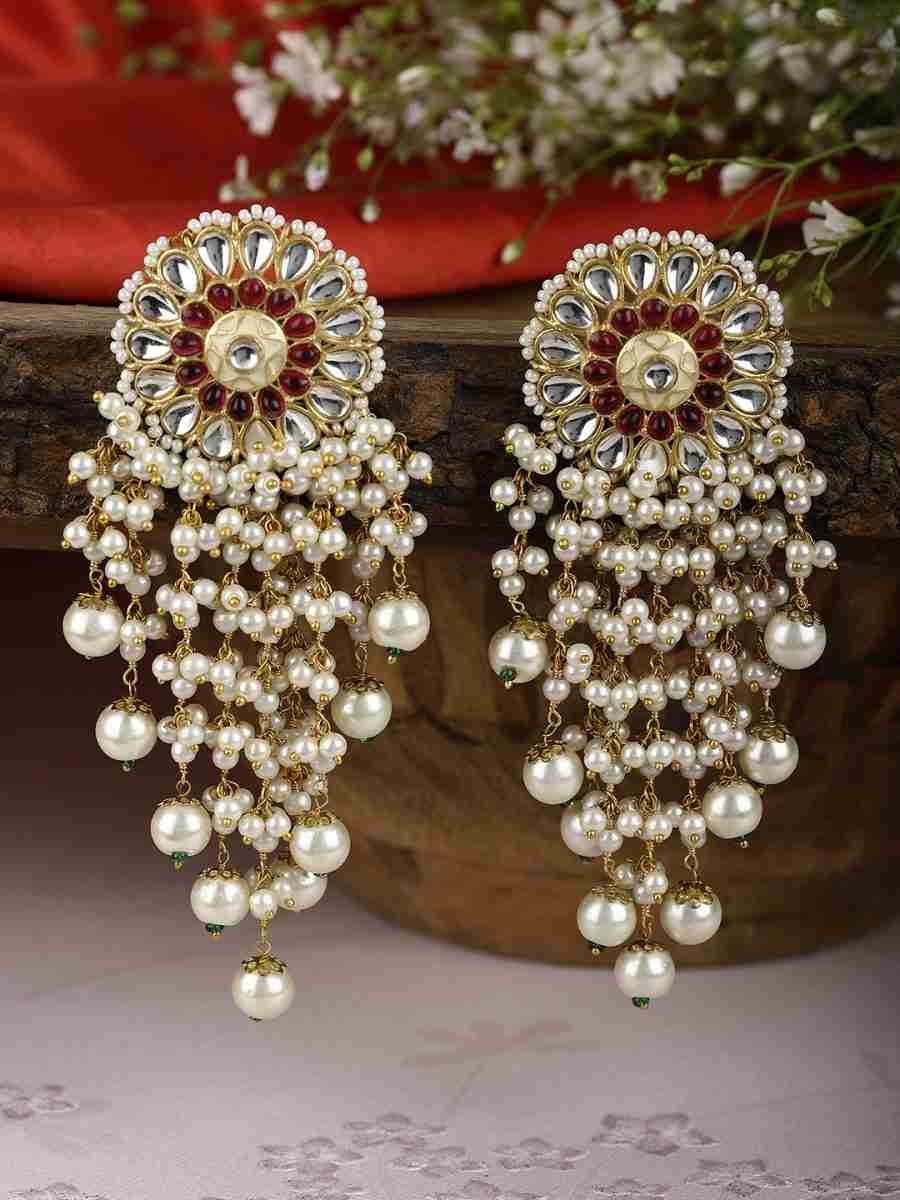 VETA PEARL AND POLKI DROP EARRINGS - Image 4