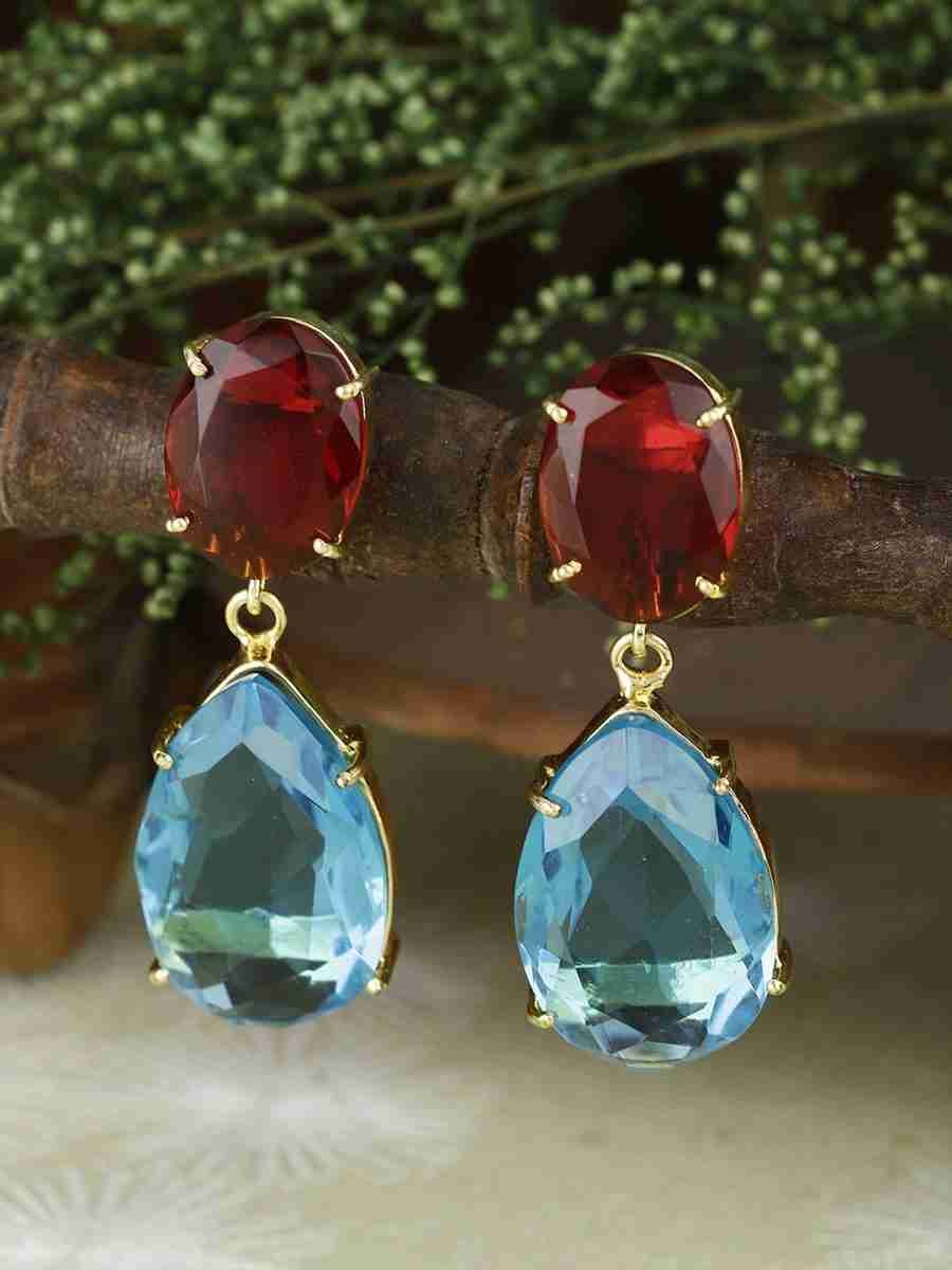 ARYA RED ONYX AND BLUE TOPAZ GOLD PLATED CONVERTIBLE EARRINGS - Image 4