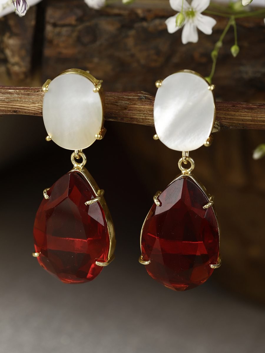 NITYA MOTHER OF PEARL AND RED ONYX CONVERTIBLE DROP EARRINGS - Image 4