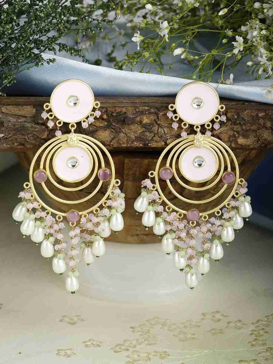 MYA ENAMELED POLKI & PEARL EARRINGS - Image 4