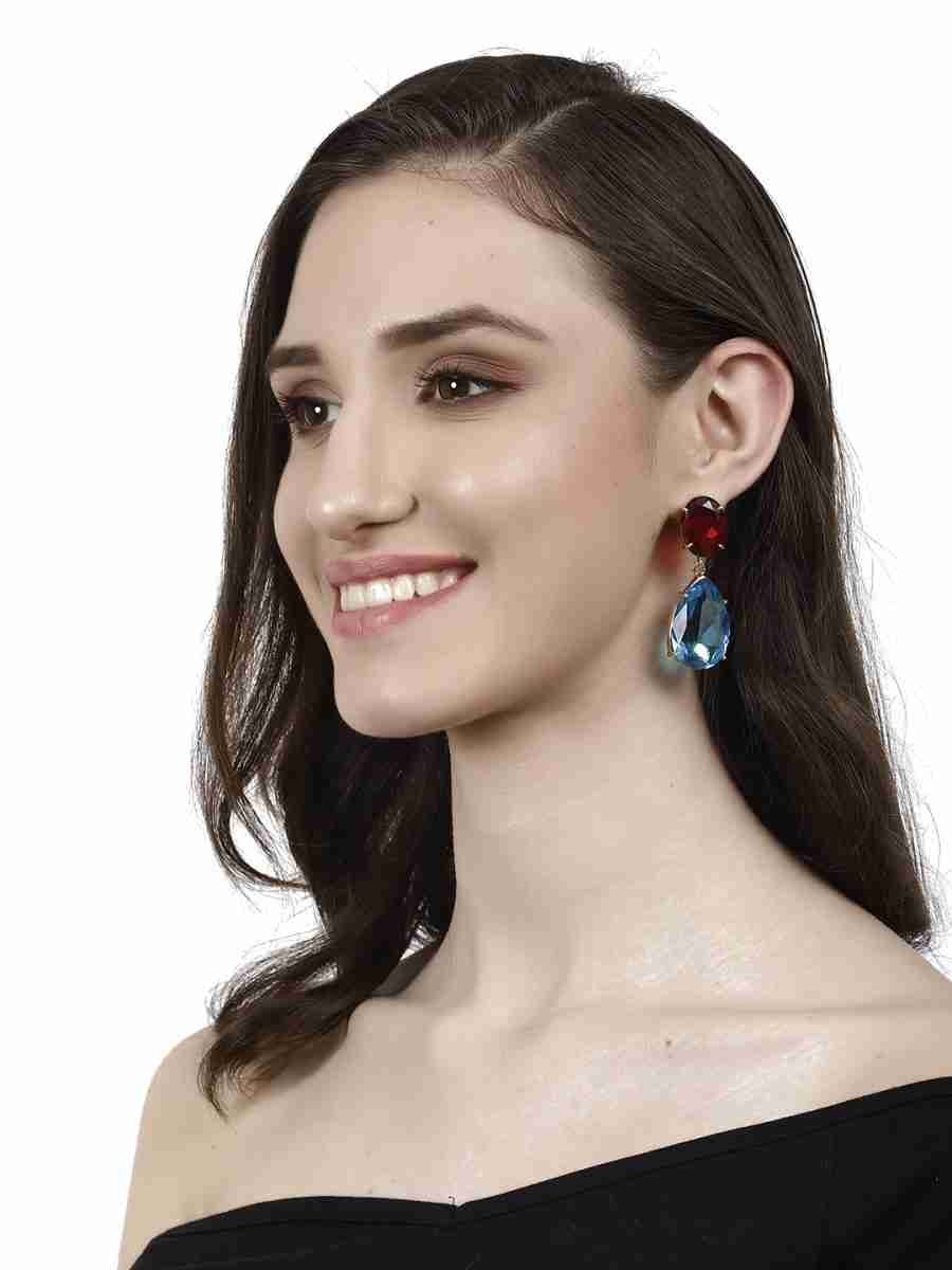 ARYA RED ONYX AND BLUE TOPAZ GOLD PLATED CONVERTIBLE EARRINGS - Image 5