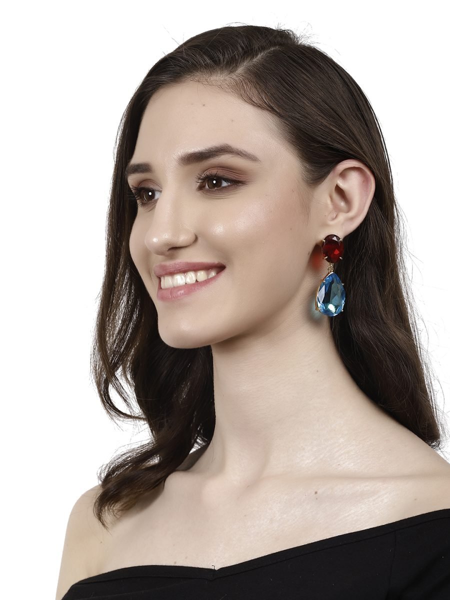 ARYA RED ONYX AND BLUE TOPAZ GOLD PLATED CONVERTIBLE EARRINGS