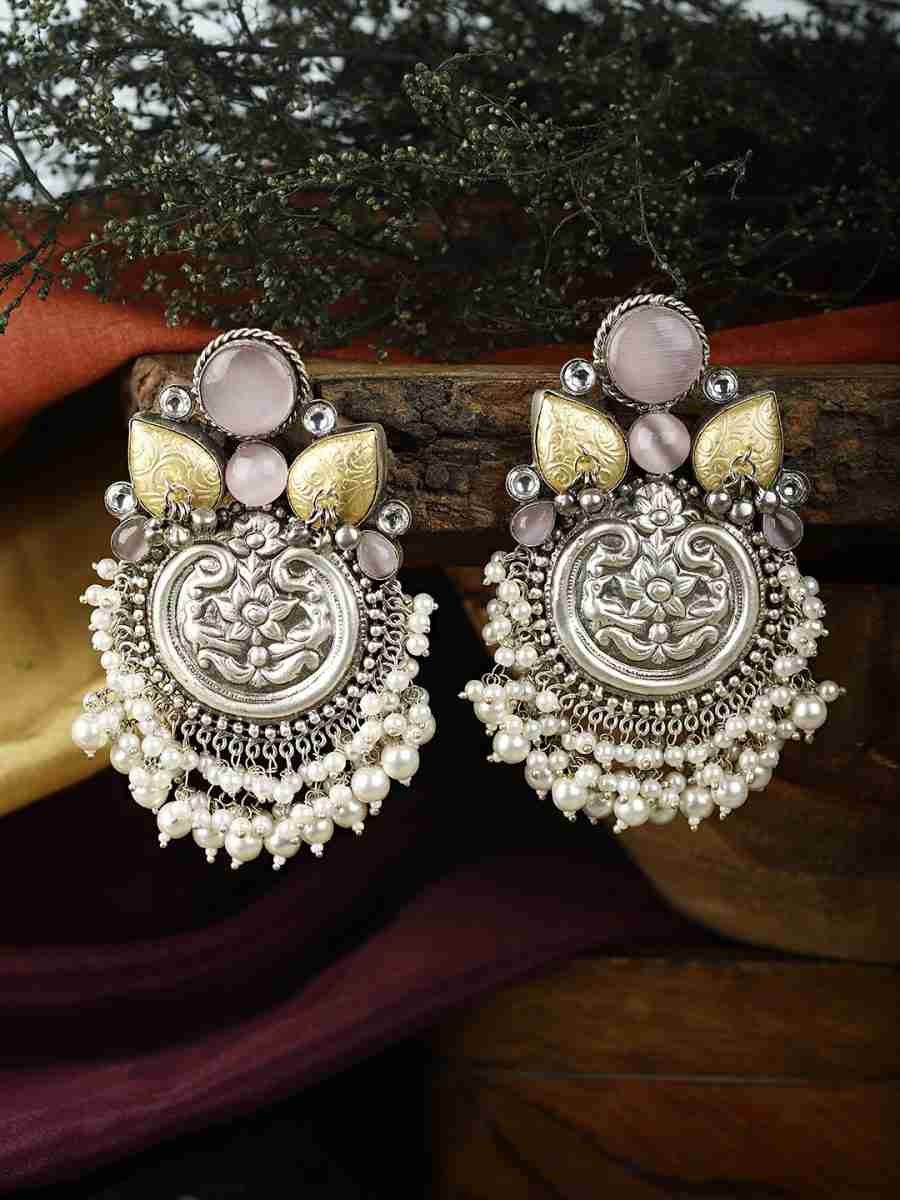 ROSHINI SILVER PLATED DANGLER EARRINGS - Image 2