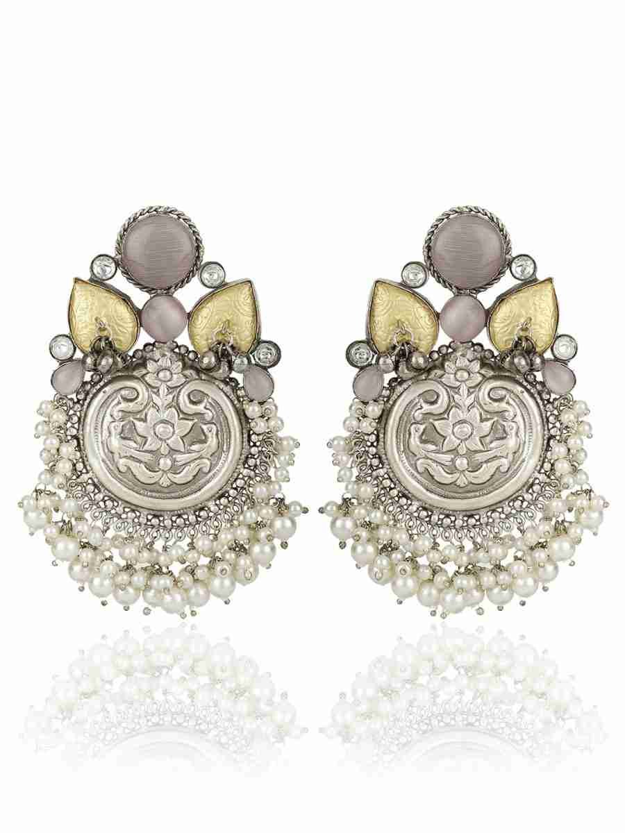 ROSHINI SILVER PLATED DANGLER EARRINGS - Image 4