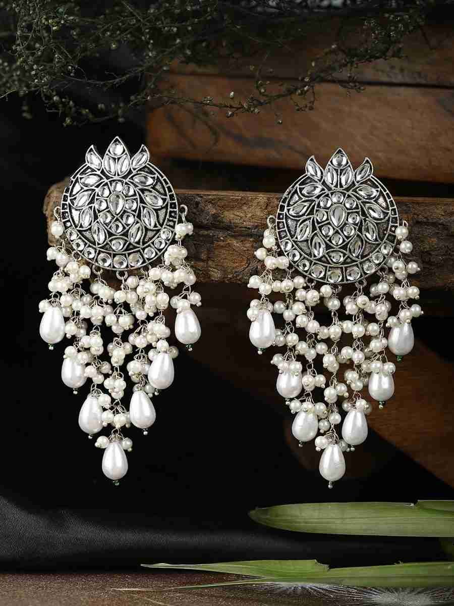 TRIDHA SILVER PLATED DANGLER EARRINGS - Image 2