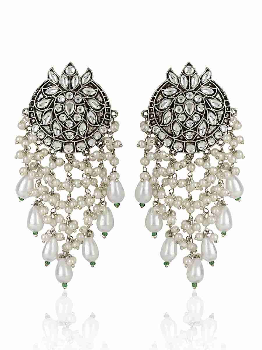 TRIDHA SILVER PLATED DANGLER EARRINGS - Image 4