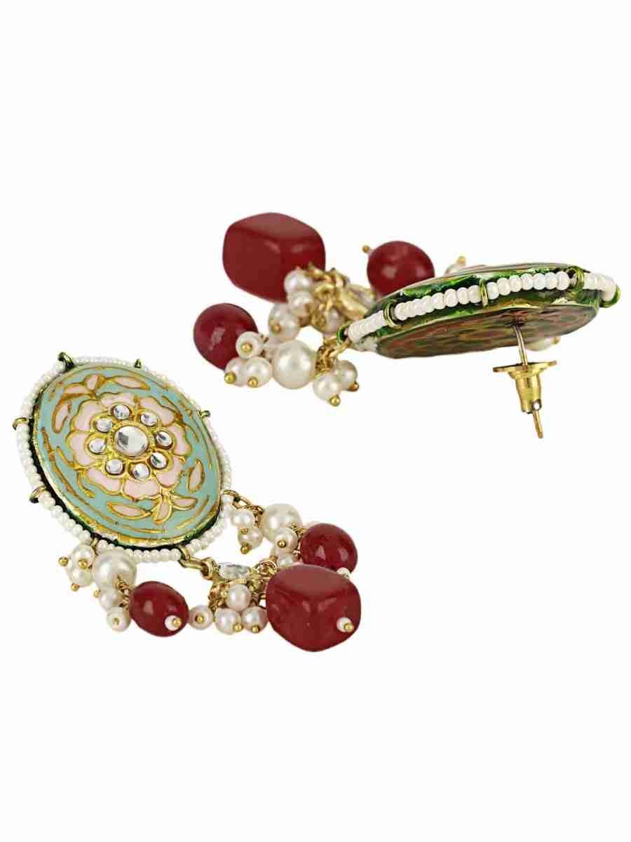 VRINDA MAROON BEADS & PEARLS KUNDAN NECKLACE SET - Image 5