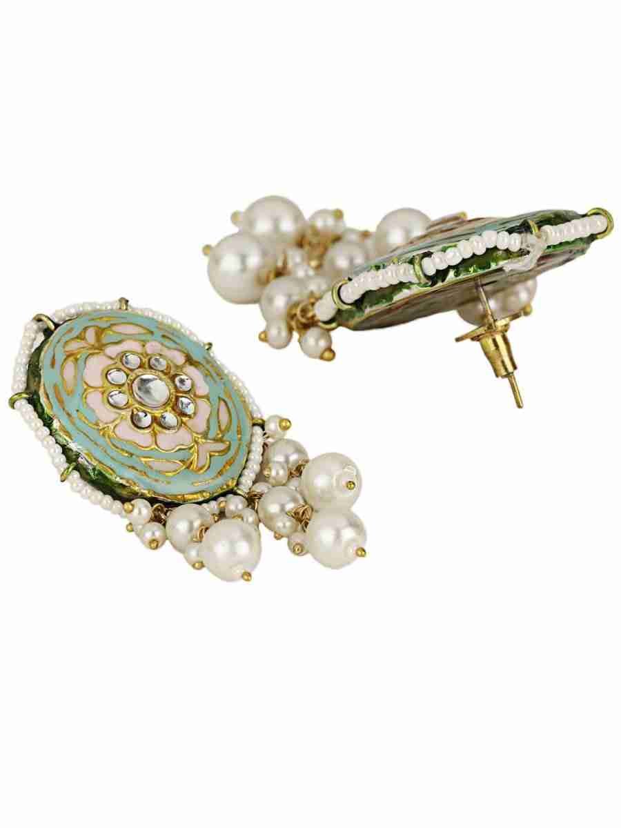 SALEENA YELLOW AND WHITE PEARLS KUNDAN NECKLACE SET - Image 5