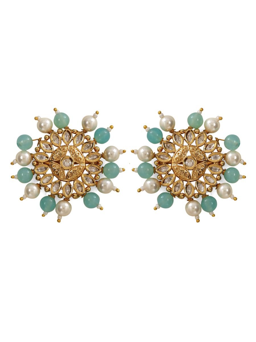 MANYA KUNDAN GOLD PLATED STUD EARRINGS - Image 4