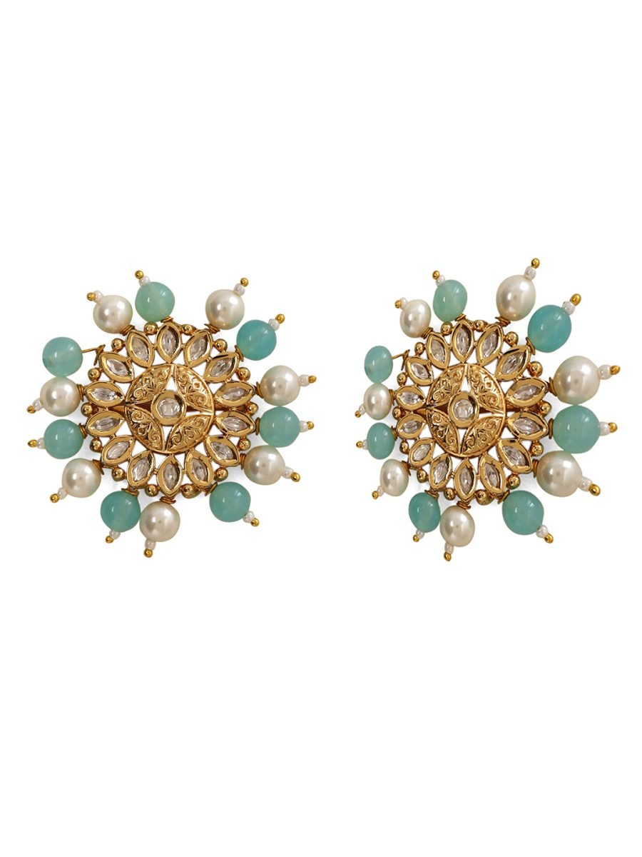 MANYA KUNDAN GOLD PLATED STUD EARRINGS - Image 5