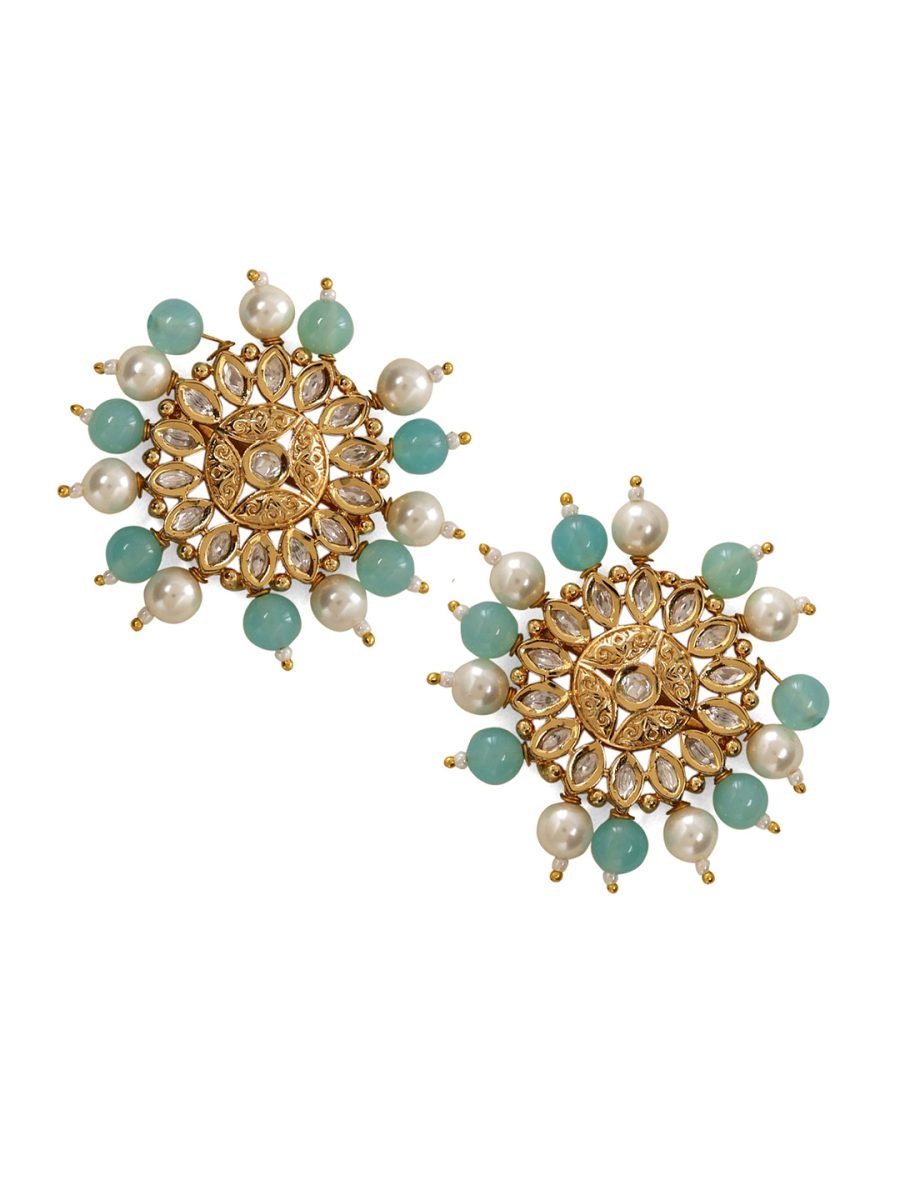 MANYA KUNDAN GOLD PLATED STUD EARRINGS - Image 6