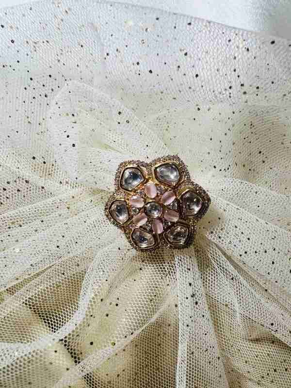 "Kundan Ring Studded with Pink Stone and American Diamond - Sparkle in Style"