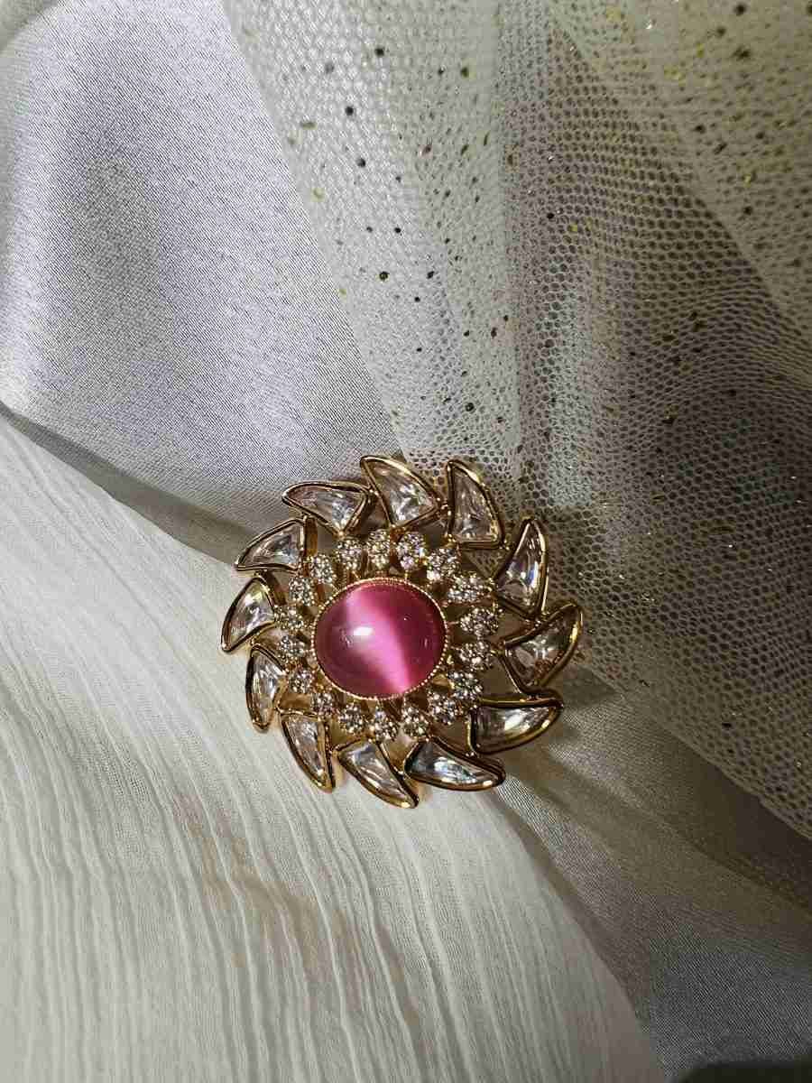 "Kundan Ring with American Diamond and Pink Stone - Timeless Elegance"