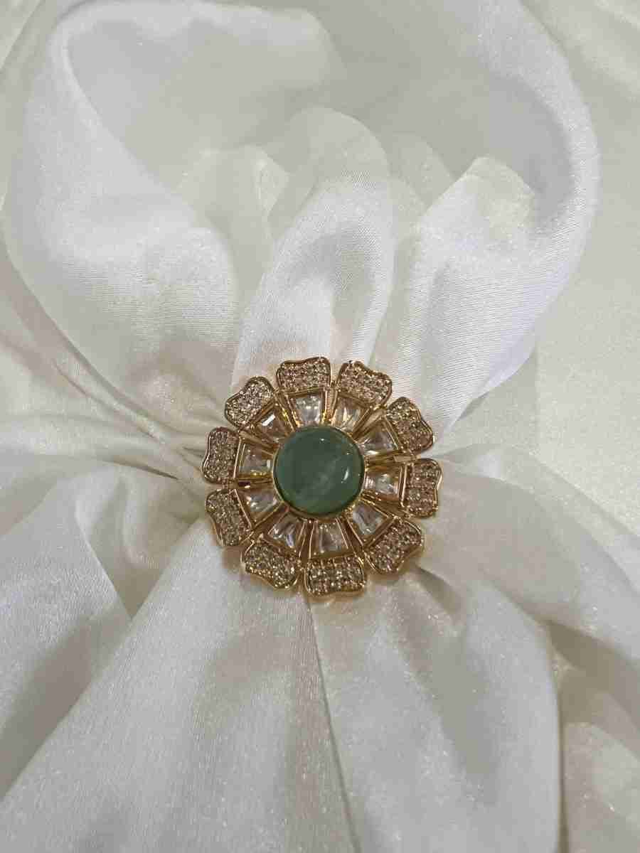 "Polki Ring with American Diamonds from Mint Green Collection"