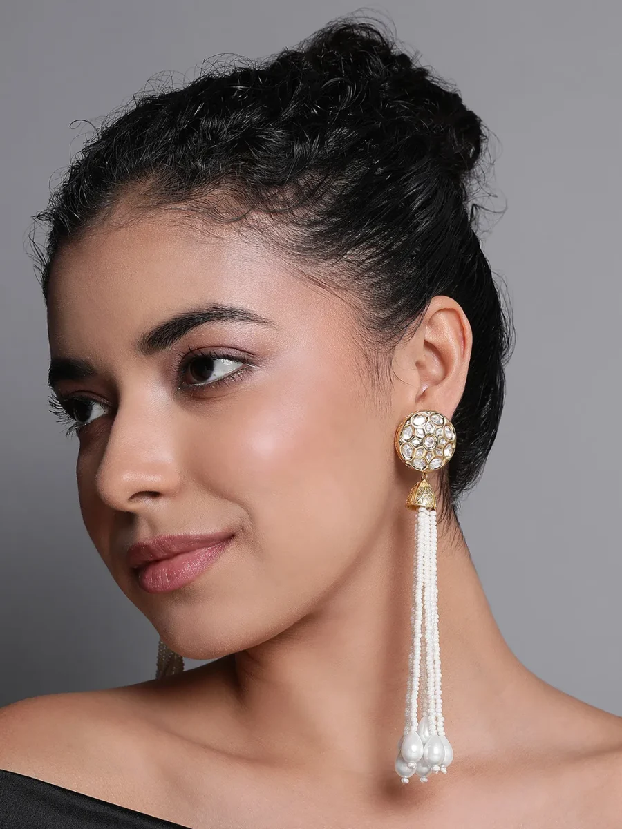 LE ALTHEA PEARL & KUNDAN LONG EARRINGS